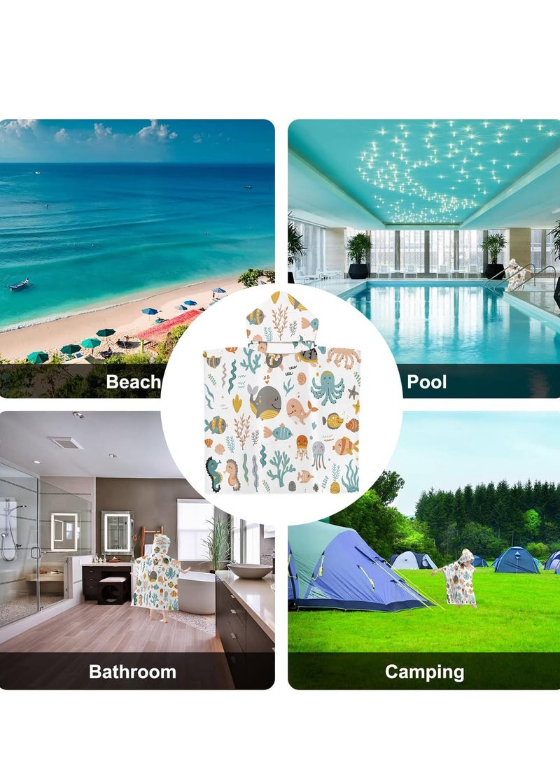 Kids Hooded Towel for Boys and Girls Soft and Absorbent Beach Towel with Underwater World Tattoo Stickers 75*65cm Soft Cotton Terry Hooded Towel Microfiber Absorbent Soft Bath Towel Whale - Image 4
