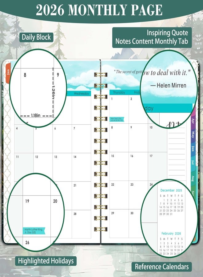 MaaIbok 2026 Planner - 2026 Planner Weekly and Monthly, Jan 2026 - Dec 2026, 6.3” x 8.4”, 2026 Calendar Planner, Twin-Wire Binding, Inner Pocket, Colorful Monthly Tabs, Elastic Closure, Contacts, Holidays - Image 3