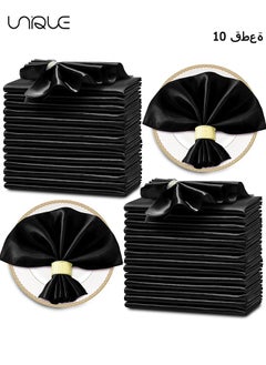 Unique 10 Pcs Satin Napkins, Square Table Napkins, 17x17" Soft Dinner Napkins Elegant Silk Napkins for Dinner Wedding Parties, Soft Smooth Fabric Washable Napkins for Parties, Weddings and Dinners-Black  - Image 1