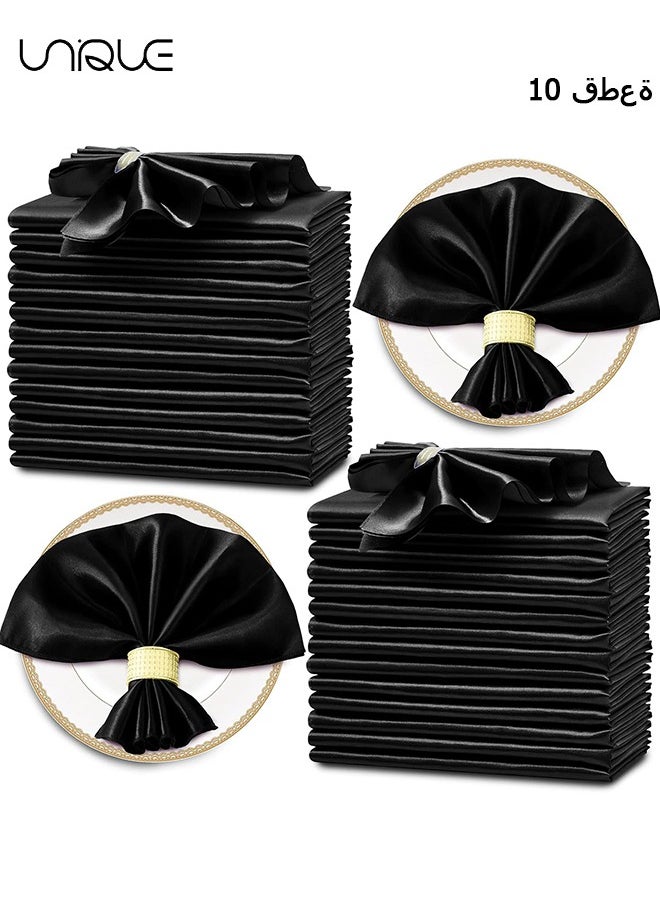 Unique 10 Pcs Satin Napkins, Square Table Napkins, 17x17" Soft Dinner Napkins Elegant Silk Napkins for Dinner Wedding Parties, Soft Smooth Fabric Washable Napkins for Parties, Weddings and Dinners-Black  - Image 1