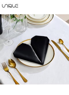 Unique 10 Pcs Satin Napkins, Square Table Napkins, 17x17" Soft Dinner Napkins Elegant Silk Napkins for Dinner Wedding Parties, Soft Smooth Fabric Washable Napkins for Parties, Weddings and Dinners-Black  - Image 3