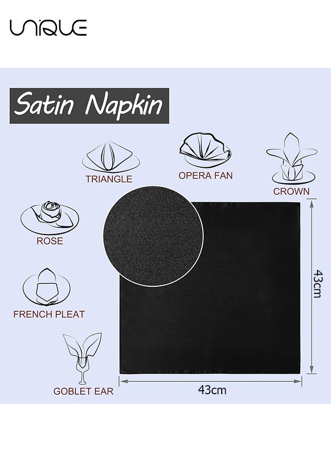 Unique 10 Pcs Satin Napkins, Square Table Napkins, 17x17" Soft Dinner Napkins Elegant Silk Napkins for Dinner Wedding Parties, Soft Smooth Fabric Washable Napkins for Parties, Weddings and Dinners-Black  - Image 2