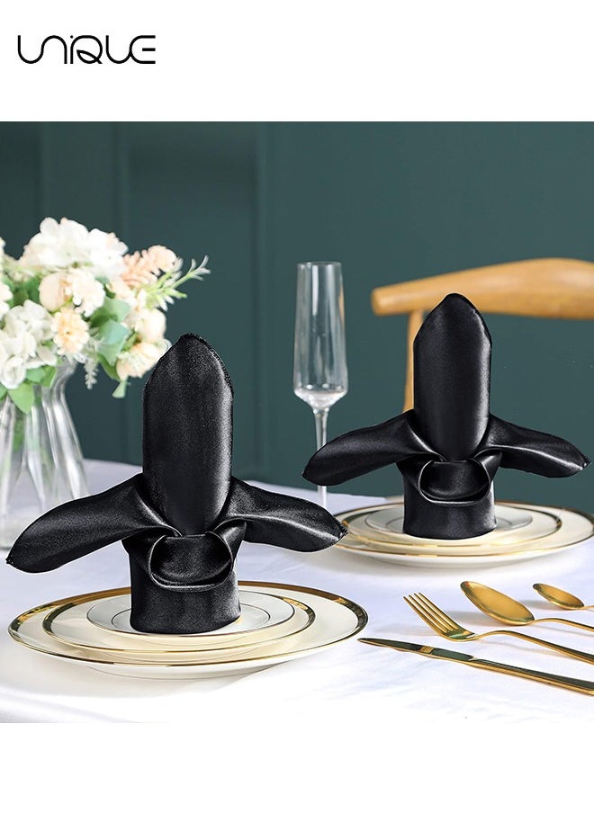 Unique 10 Pcs Satin Napkins, Square Table Napkins, 17x17" Soft Dinner Napkins Elegant Silk Napkins for Dinner Wedding Parties, Soft Smooth Fabric Washable Napkins for Parties, Weddings and Dinners-Black  - Image 4