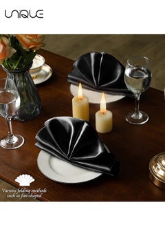 Unique 10 Pcs Satin Napkins, Square Table Napkins, 17x17" Soft Dinner Napkins Elegant Silk Napkins for Dinner Wedding Parties, Soft Smooth Fabric Washable Napkins for Parties, Weddings and Dinners-Black  - Image 5