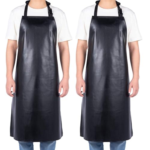 Homsolver 2 Pack Waterproof Rubber Aprons, Heavy Duty Butcher for Men, Chemical Resistant Vinyl Apron, 39" Lightweight Adjustable Plastic Aprons for Dishwashing - Image 1