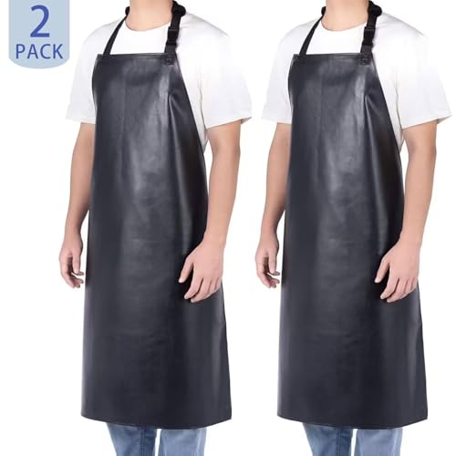 Homsolver 2 Pack Waterproof Rubber Aprons, Heavy Duty Butcher for Men, Chemical Resistant Vinyl Apron, 39" Lightweight Adjustable Plastic Aprons for Dishwashing - Image 2