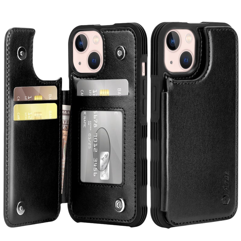 Arae for iPhone 13 Case with Card Holder - Wallet Case with PU Leather Card Pockets Back Flip Cover for iPhone 13 6.1 inch, Black - Image 1