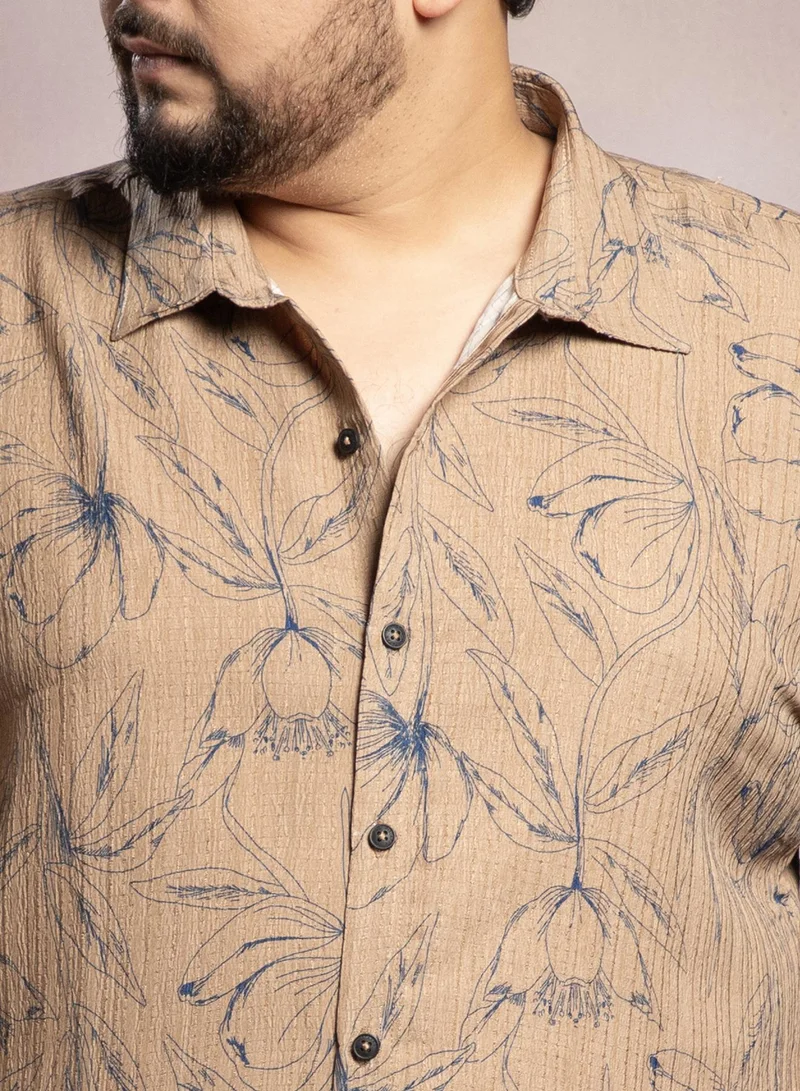 Instafab Plus  Instafab Plus Men's Ash Brown Bloomline-Tactile Shirt For Casual Wear | Spread Collar | Long Cuffed Sleeves | Button Closure | Plus Size Shirt Crafted With Comfort Fit For Everyday Wear for Men | Best Price UAE