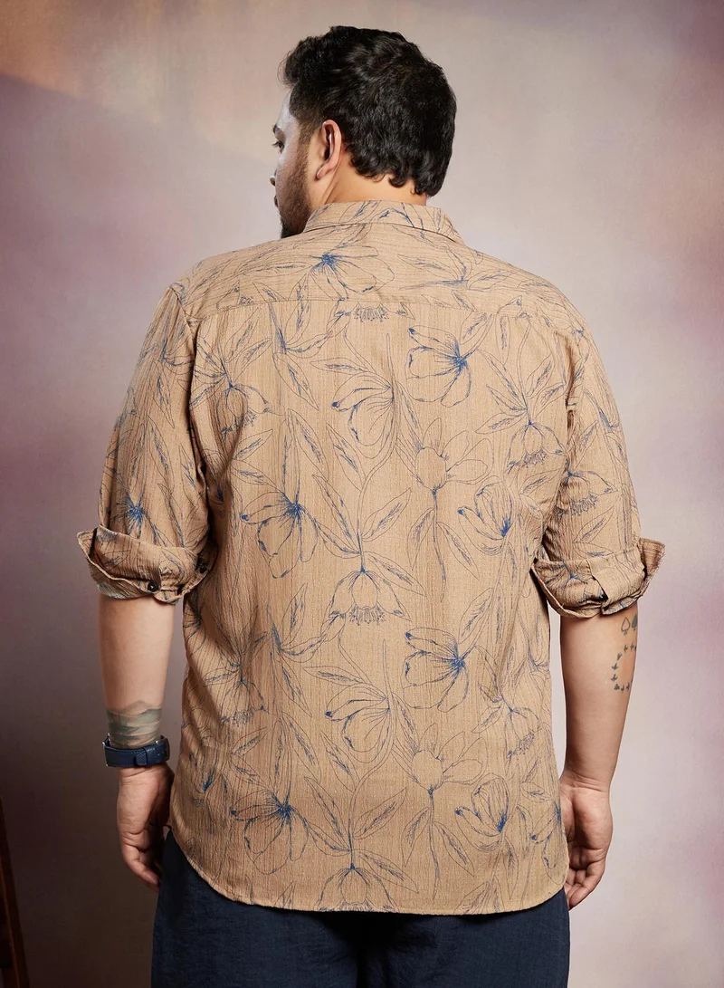 Instafab Plus  Instafab Plus Men's Ash Brown Bloomline-Tactile Shirt For Casual Wear | Spread Collar | Long Cuffed Sleeves | Button Closure | Plus Size Shirt Crafted With Comfort Fit For Everyday Wear for Men | Best Price UAE