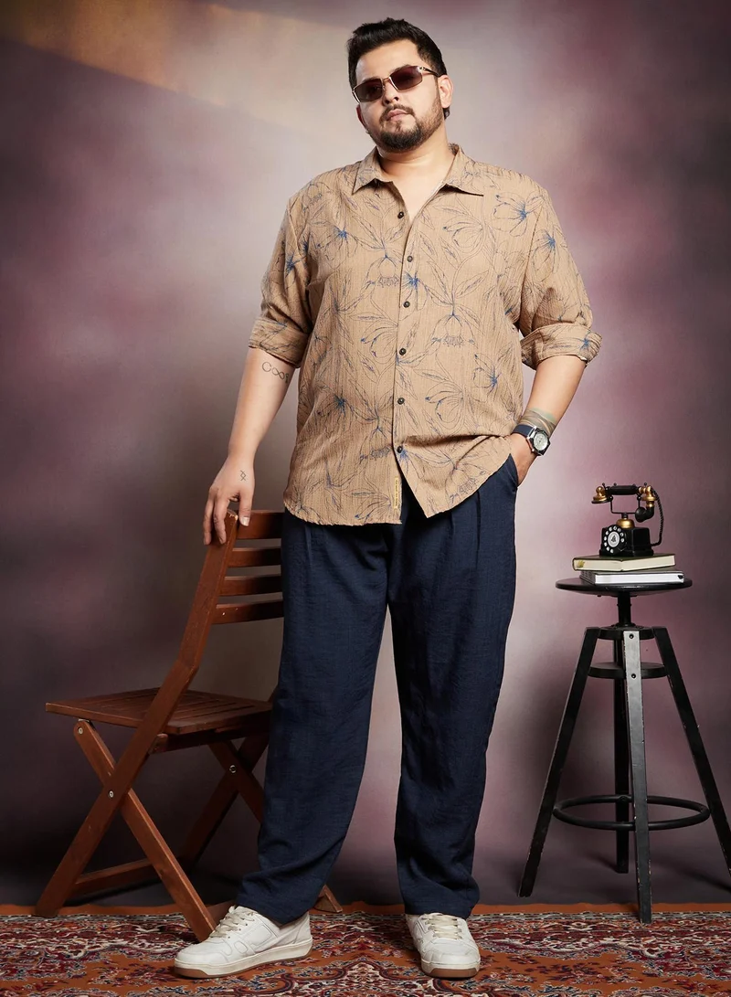 Instafab Plus  Instafab Plus Men's Ash Brown Bloomline-Tactile Shirt For Casual Wear | Spread Collar | Long Cuffed Sleeves | Button Closure | Plus Size Shirt Crafted With Comfort Fit For Everyday Wear for Men | Best Price UAE