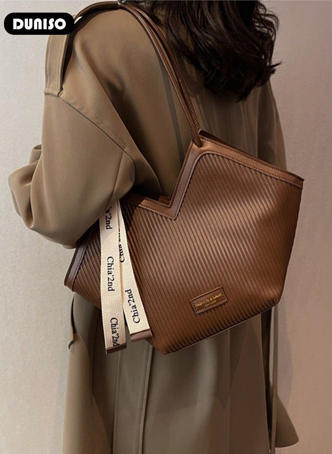 DUNISO Women's Shoulder Tote Bag Faux Leather Handbag for Women Large Capacity Work Bag Messenger Bag, Fashionable Travel Shoulder Bag for Ladies Girls College Students - Image 3