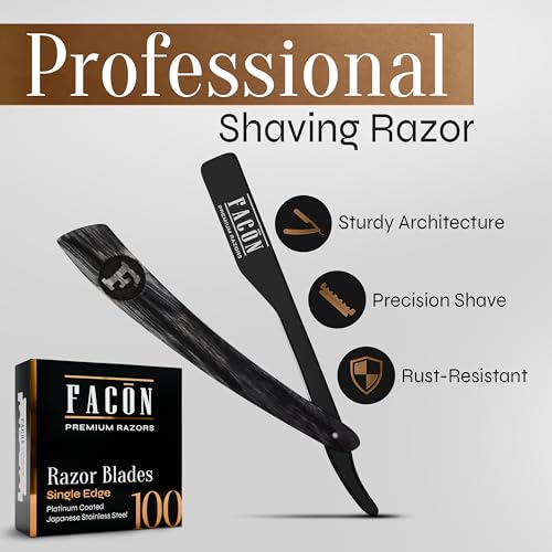 FACON Facón Straight Razors for Men - Professional Barber Straight Edge Razor Kit with 100 Blades, Wooden Stainless Steel Barbero Shaver for a Smooth & Precise Shave, Premium Barber Razor for Men's Shaving - Image 2