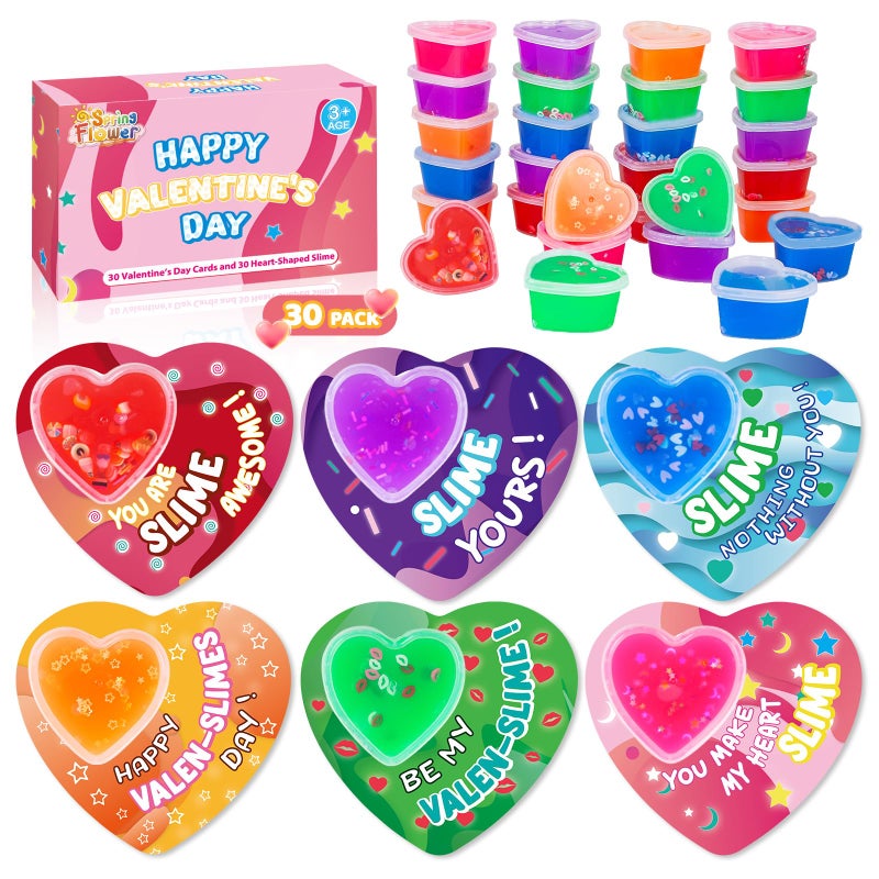spring flower SpringFlower 30 Pack Valentines Day Cards For Kids With Heart Shape Slime Toys, Classroom Valentines Exchange Gifts, Valentines Party Favors For Kids, School Classroom Prizes - Image 1
