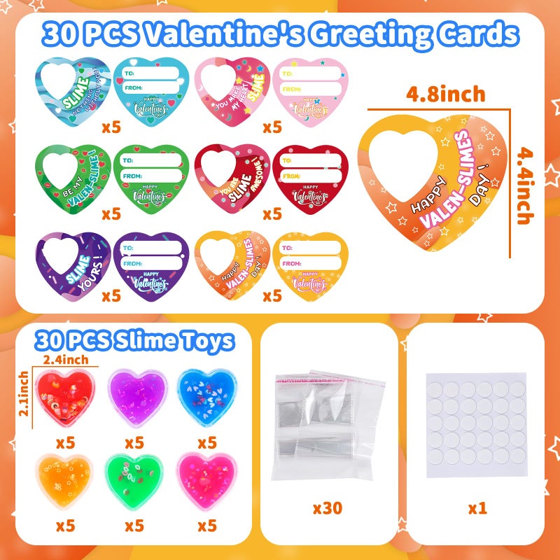 spring flower SpringFlower 30 Pack Valentines Day Cards For Kids With Heart Shape Slime Toys, Classroom Valentines Exchange Gifts, Valentines Party Favors For Kids, School Classroom Prizes - Image 2