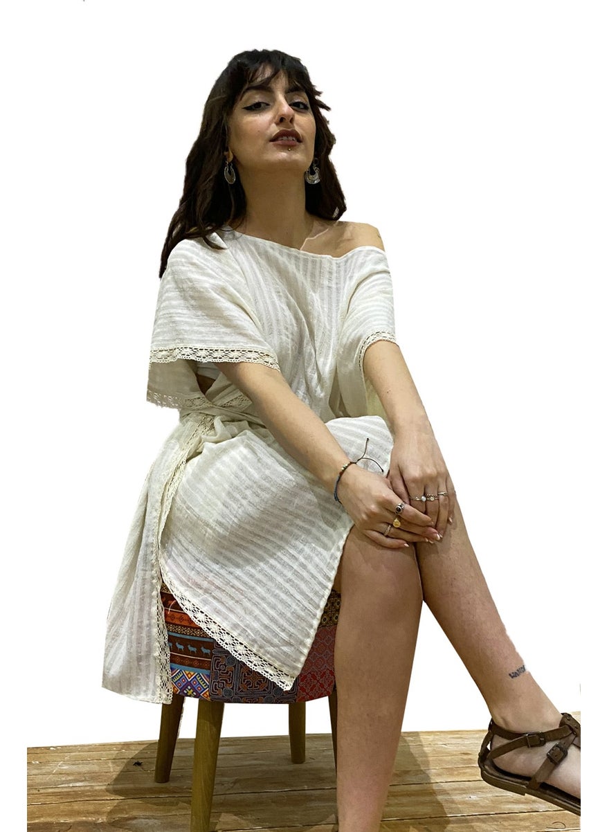 Due Stelle Natural Corduroy Women's Belt Poncho Beach Dress  - Image 1
