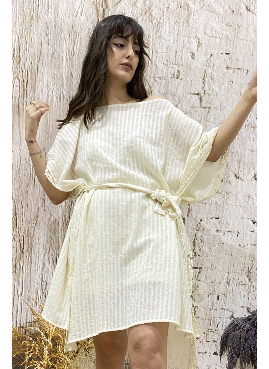 Due Stelle Natural Corduroy Women's Belt Poncho Beach Dress  - Image 3