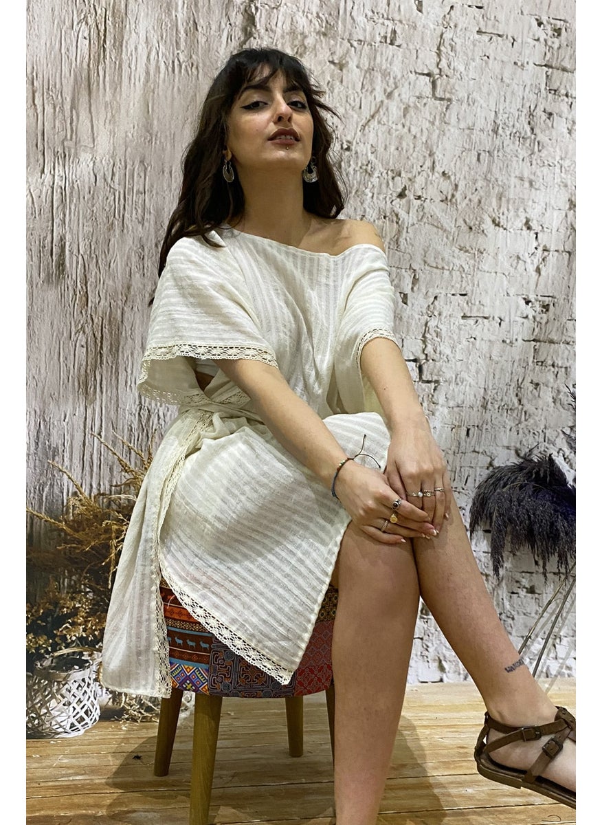 Due Stelle Natural Corduroy Women's Belt Poncho Beach Dress  - Image 4