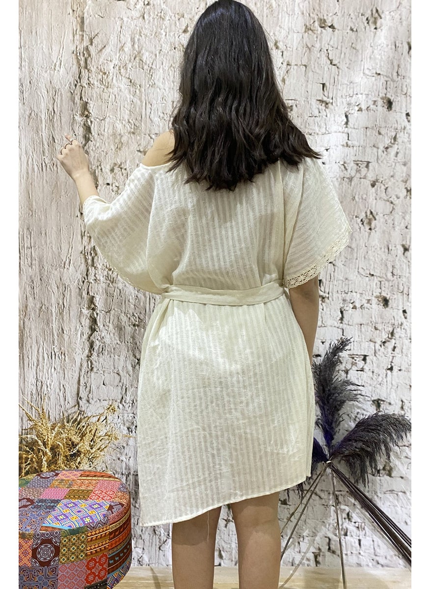 Due Stelle Natural Corduroy Women's Belt Poncho Beach Dress  - Image 5