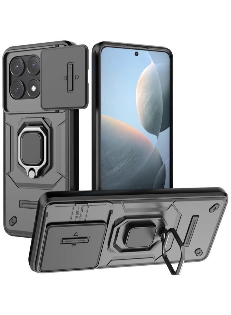 Arabest Case Compatible with Xiaomi Poco X6 Pro 5G Bracket Shell with Slide Camera Lens Cover, Compatible with Xiaomi Redmi K70E 5G Case (Black) - Image 1