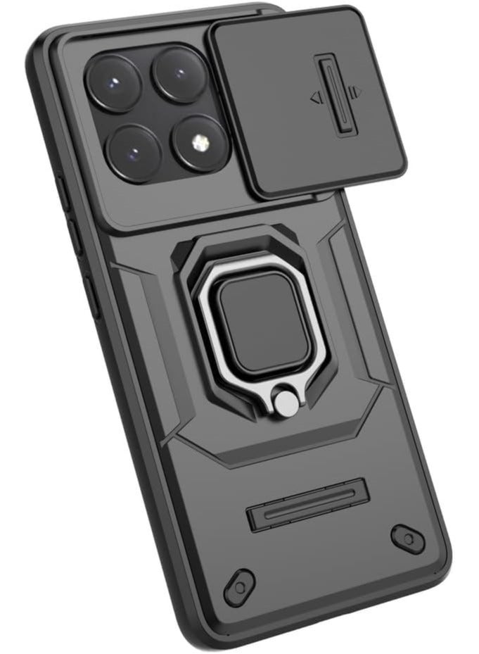 Arabest Case Compatible with Xiaomi Poco X6 Pro 5G Bracket Shell with Slide Camera Lens Cover, Compatible with Xiaomi Redmi K70E 5G Case (Black) - Image 4