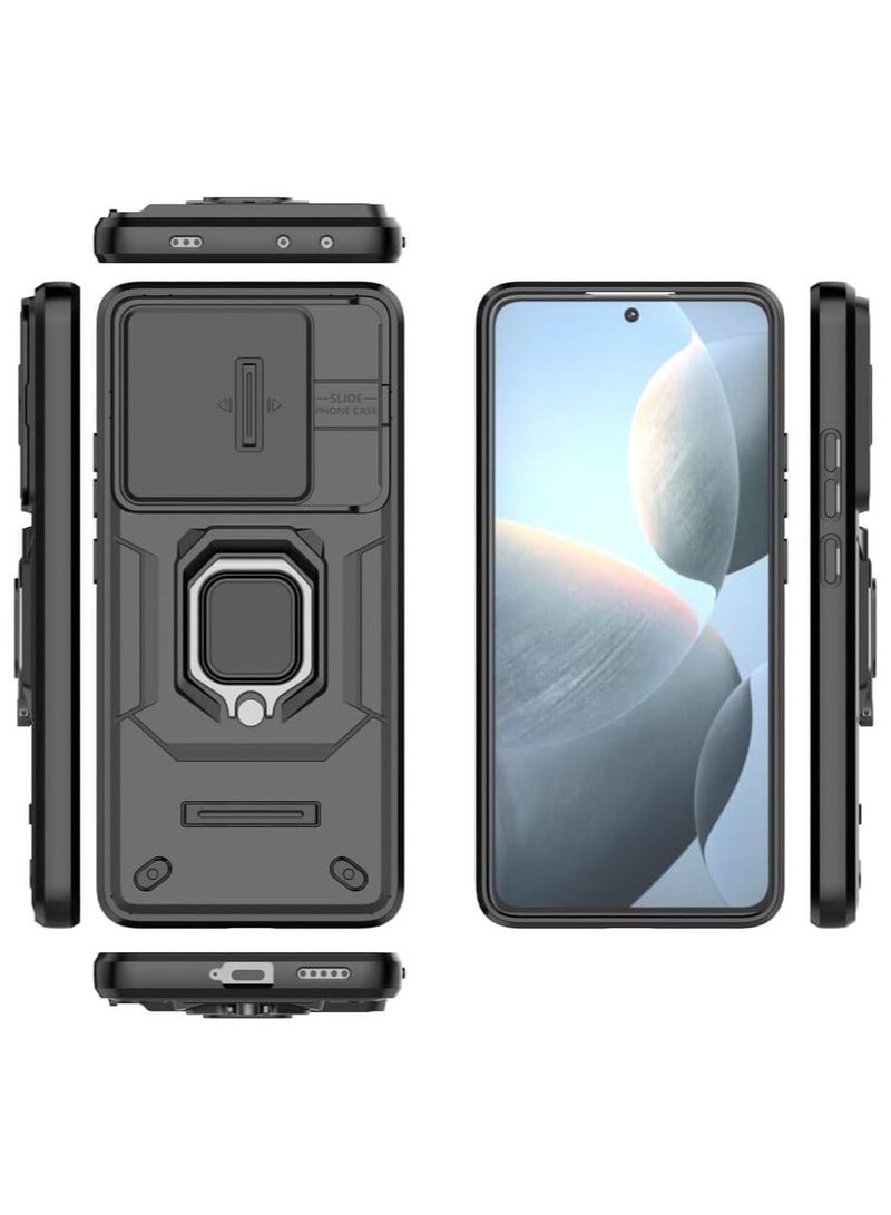 Arabest Case Compatible with Xiaomi Poco X6 Pro 5G Bracket Shell with Slide Camera Lens Cover, Compatible with Xiaomi Redmi K70E 5G Case (Black) - Image 2