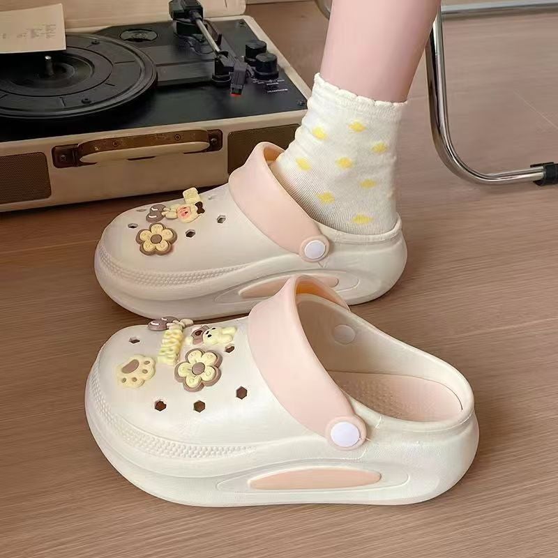 Baotou new sandals and slippers womens summer outdoor wear all-match fashion non-slip deodorant height-increasing thick-soled beach beach shoes Nude pink (eva mat)-bunny girl