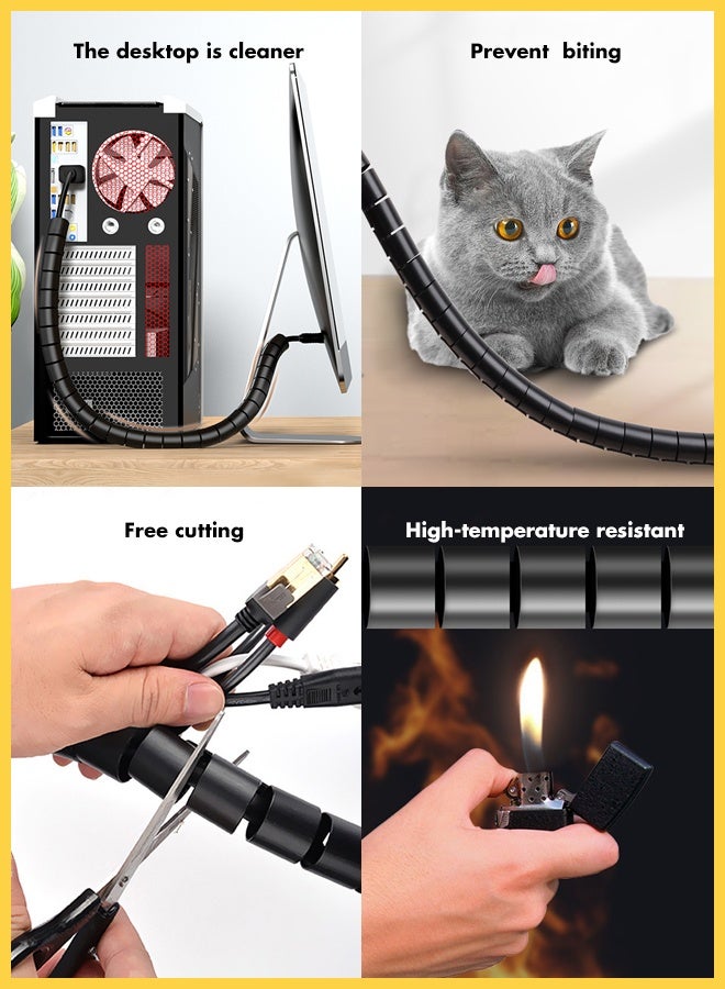 CHOWROAD 3mx28mm- Coiled Tube Cable Sleeve , Black - Flexible Cable Organizer for Home Office, TV, PC, and Car, Durable Wire Management Sleeve for HDMI, USB, Power Cords,  comes with a cable management clip（Black） - Image 2