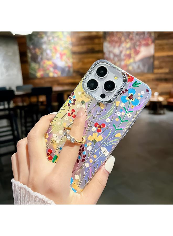 S-TOP Case For iPhone 16 Pro Electroplating Laser Flower Ring Holder TPU Phone Case - Image 4