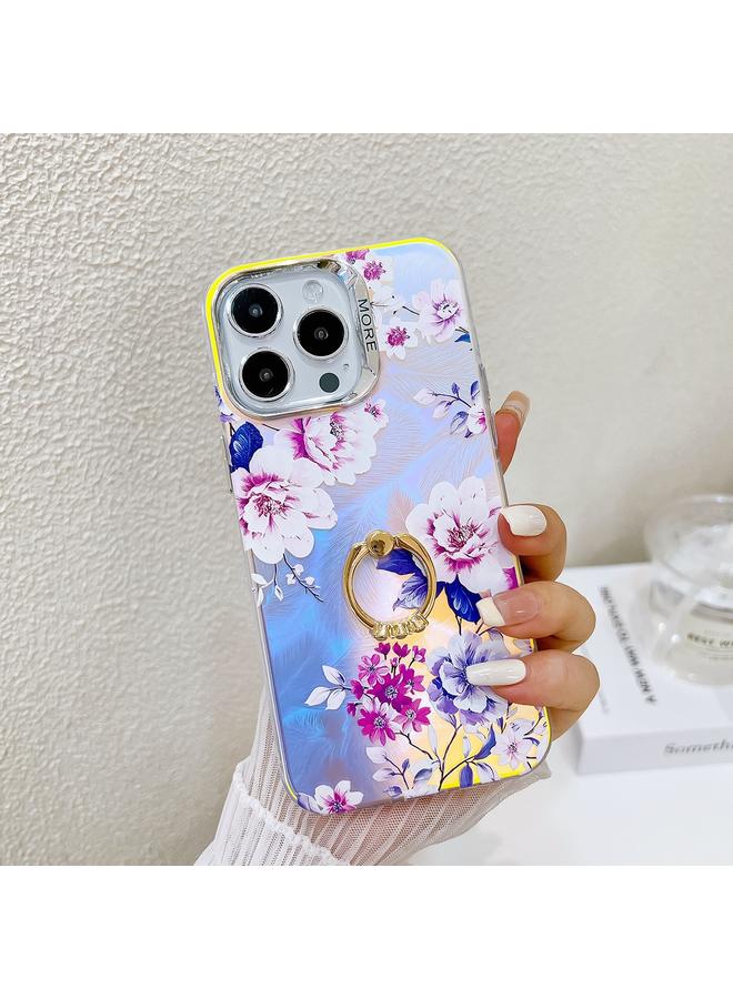 S-TOP Case For iPhone 16 Pro Electroplating Laser Flower Ring Holder TPU Phone Case - Image 1