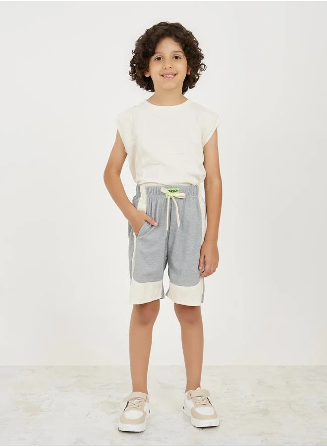 Styli Waffle Textured Colorblock Shorts with Drawstring Waistband