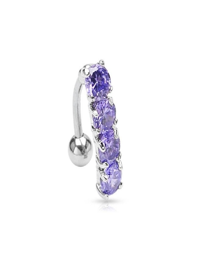 Pierced Owl 14GA 316L Stainless Steel 4 CZ Crystal Vertical Drop Reverse Belly Button Ring (Tanzanite) - Image 1
