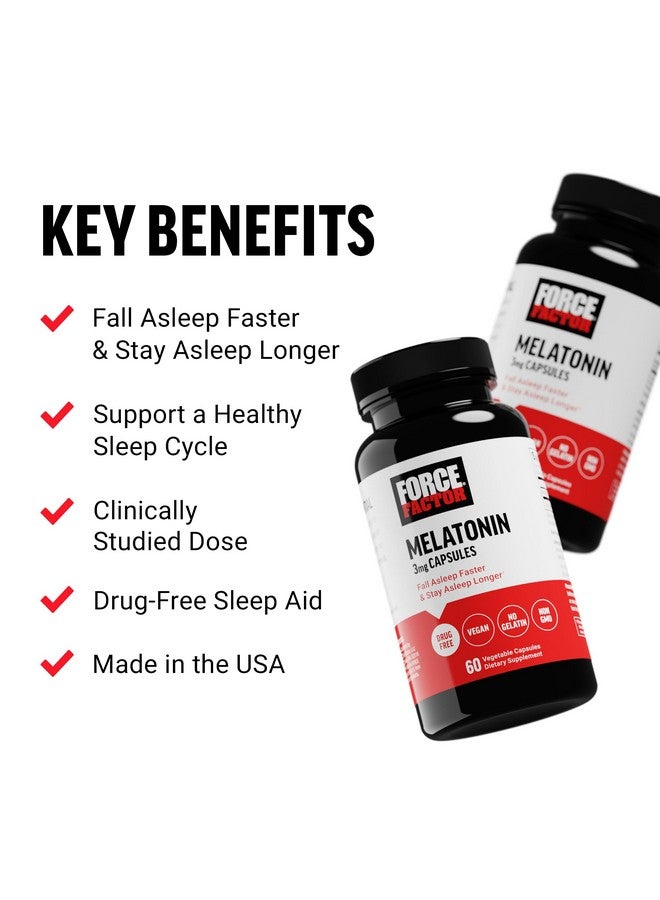 FORCE FACTOR Melatonin 3mg, Drug-Free Supplement, Vegan, Non-GMO, 60 Vegetable Capsules - Image 2