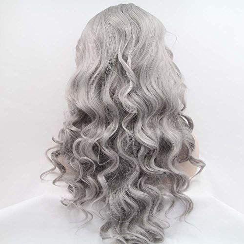 Melody Wig Melody Long Wavy Wigs - Silver Grey Synthetic Lace Front Wigs, Heat Resistant, Ash Platinum, Middle Parting - Image 3