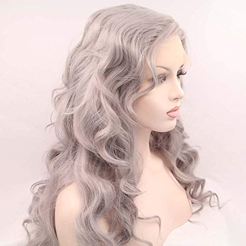 Melody Wig Melody Long Wavy Wigs - Silver Grey Synthetic Lace Front Wigs, Heat Resistant, Ash Platinum, Middle Parting - Image 2