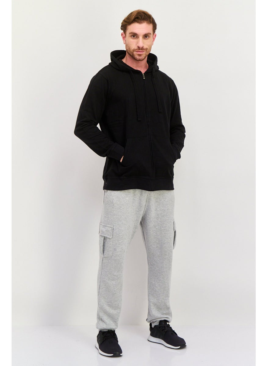 Burnside Men Hooded Plain Long Sleeves Sweatshirt, Black  - Image 3