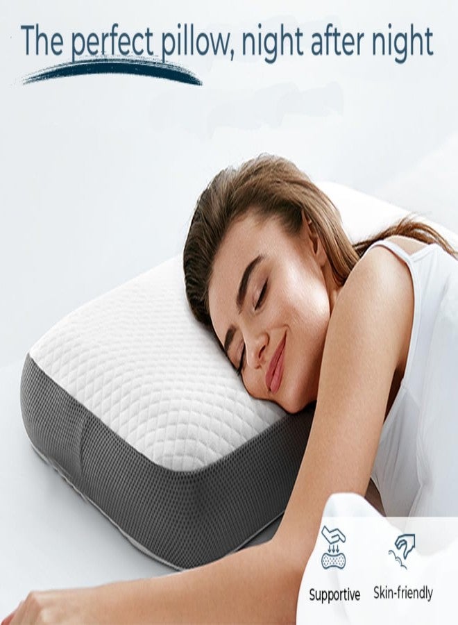 CUSHIO Memory Foam Pillow | Size 24"x16"x4" (Set of 3) Orthopedic & Cervical Pillow for Relieving Neck & Shoulder Pain with Free Pillow Cover (White & Grey) - Image 4