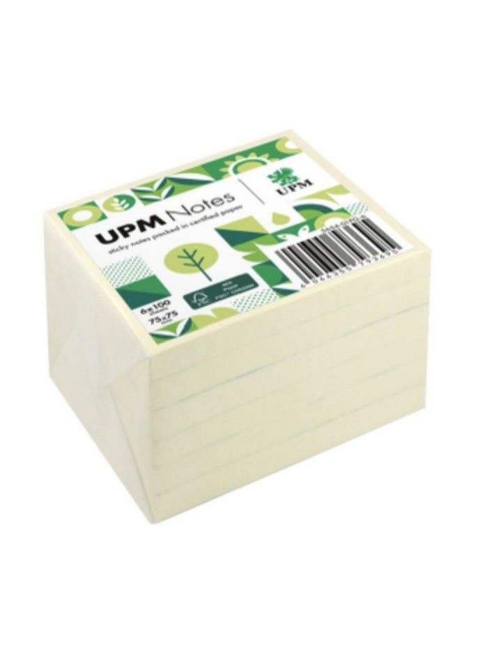 UPM - STICKY NOTE, 75x 75mm, Pastel Yellow, (Environmentally friendly) - 600Sheets