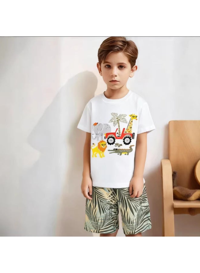 European And American Summer Boys' Set Fashion Cartoon Children's Two-piece Summer Short Sleeve Baby Set Thin And Stylish Trendy