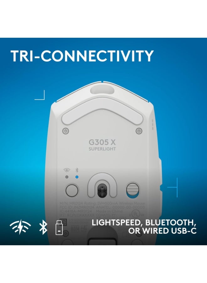 لوجيتيك ماوس الألعاب اللاسلكي Logitech G G305 X SUPERLIGHT، ماوس ألعاب للكمبيوتر خفيف الوزن (61 جم) وقابل لإعادة الشحن، مستشعر HERO 44K، إضاءة LIGHTSYNC RGB، 6 أزرار قابلة للبرمجة، تقنية LIGHTSPEED، بلوتوث، متوافق مع Mac/PC - لون أبيض - Image 5