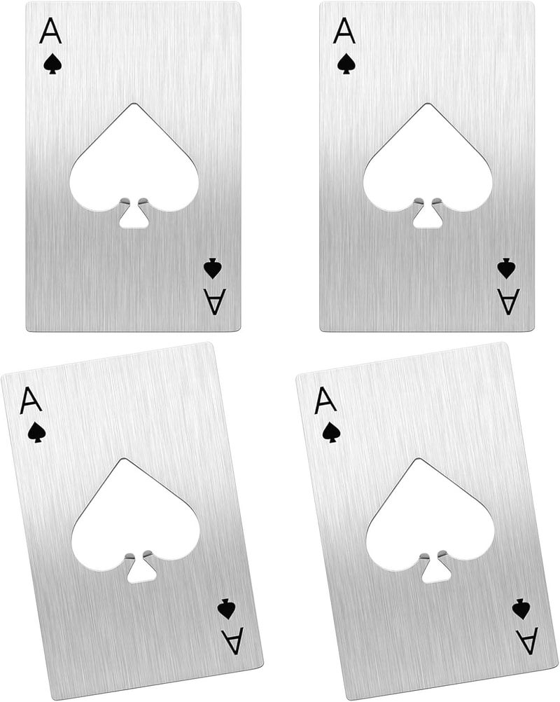 Airoads Ace Of Spades Bottle Opener Credit Card Size Pocker Cap Opener Portable Stainless Steel Can Opener (4 Pack Silver) - Image 1