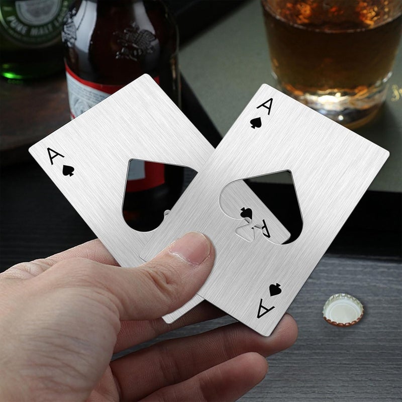 Airoads Ace Of Spades Bottle Opener Credit Card Size Pocker Cap Opener Portable Stainless Steel Can Opener (4 Pack Silver) - Image 3