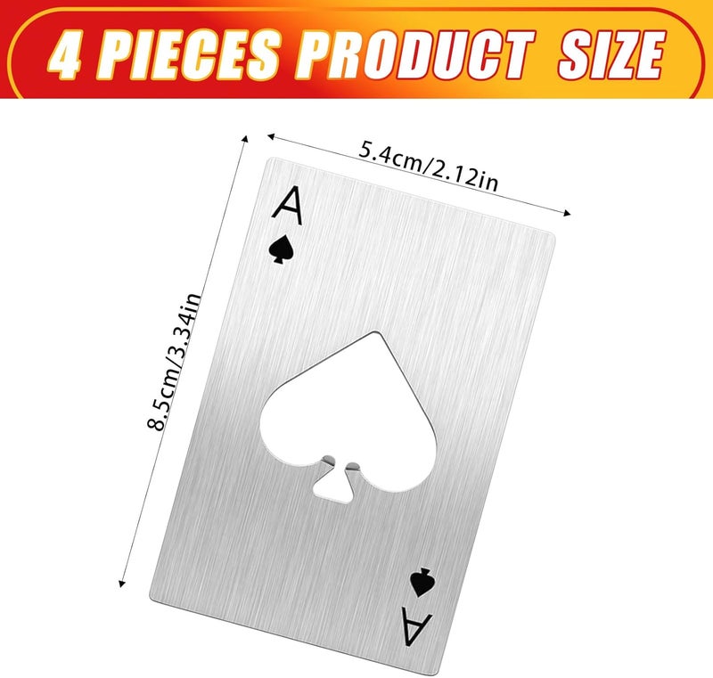 Airoads Ace Of Spades Bottle Opener Credit Card Size Pocker Cap Opener Portable Stainless Steel Can Opener (4 Pack Silver) - Image 2