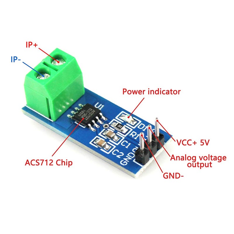 WayinTop 2pcs ACS712 Hall Effect Current Sensor Module 30A Range ACS712 Module + 2pcs Voltage Sensor Module DC0-25V Voltage Tester Terminal Sensor for Arduino - Image 2