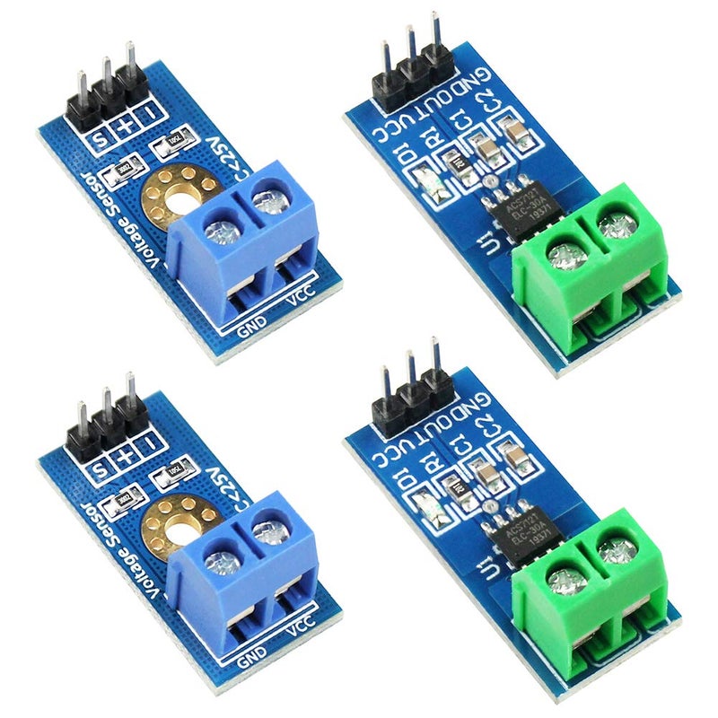 WayinTop 2pcs ACS712 Hall Effect Current Sensor Module 30A Range ACS712 Module + 2pcs Voltage Sensor Module DC0-25V Voltage Tester Terminal Sensor for Arduino - Image 1