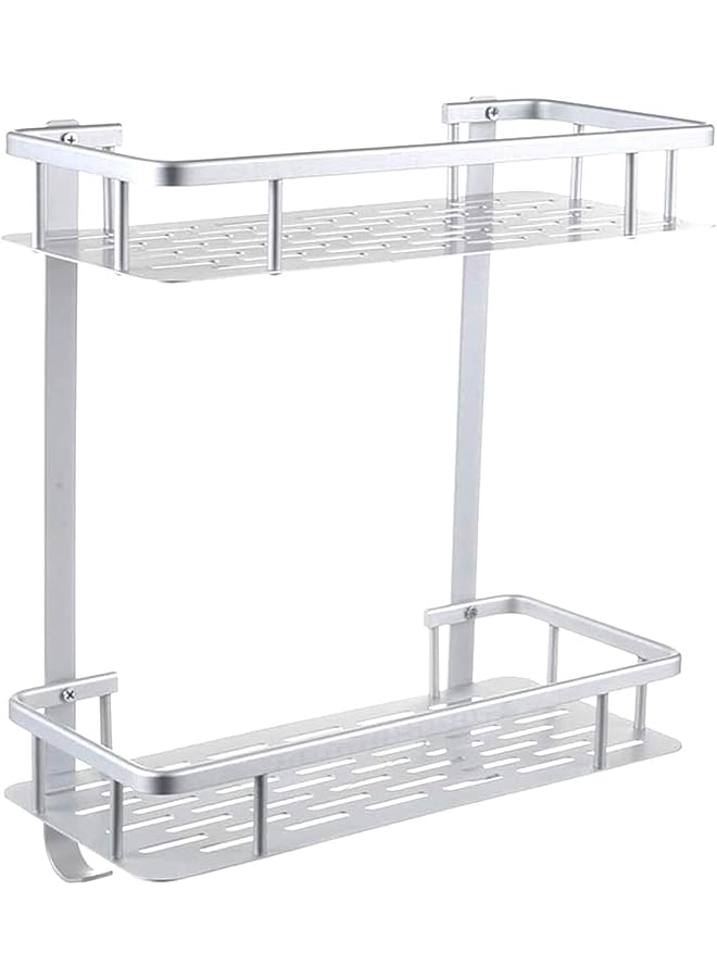 Raxoom Tier Bathroom Shelf with Hooks Wall Mounted No Drilling Shower Storage Basket Heavy Duty Aluminum Shower Organizer for Bathroom Bedroom Kitchen Toilet Shelves - Image 1