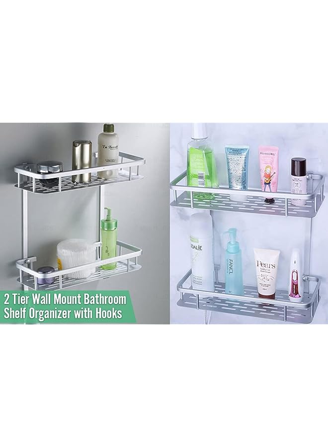 Raxoom Tier Bathroom Shelf with Hooks Wall Mounted No Drilling Shower Storage Basket Heavy Duty Aluminum Shower Organizer for Bathroom Bedroom Kitchen Toilet Shelves - Image 4