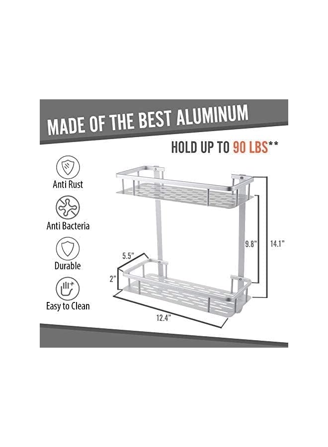 Raxoom Tier Bathroom Shelf with Hooks Wall Mounted No Drilling Shower Storage Basket Heavy Duty Aluminum Shower Organizer for Bathroom Bedroom Kitchen Toilet Shelves - Image 2