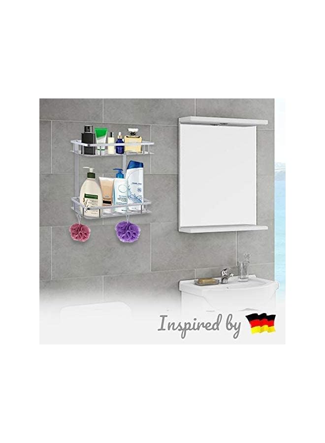 Raxoom Tier Bathroom Shelf with Hooks Wall Mounted No Drilling Shower Storage Basket Heavy Duty Aluminum Shower Organizer for Bathroom Bedroom Kitchen Toilet Shelves - Image 3