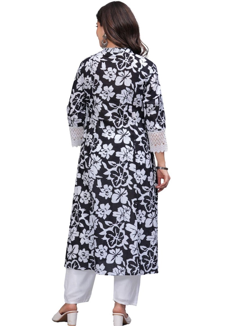 rytras Women's Pure Cotton Printed A-Line Kurta Set with Palazzo Pants - Ethnic Wear, Black(RYT619-New,S) - Image 2