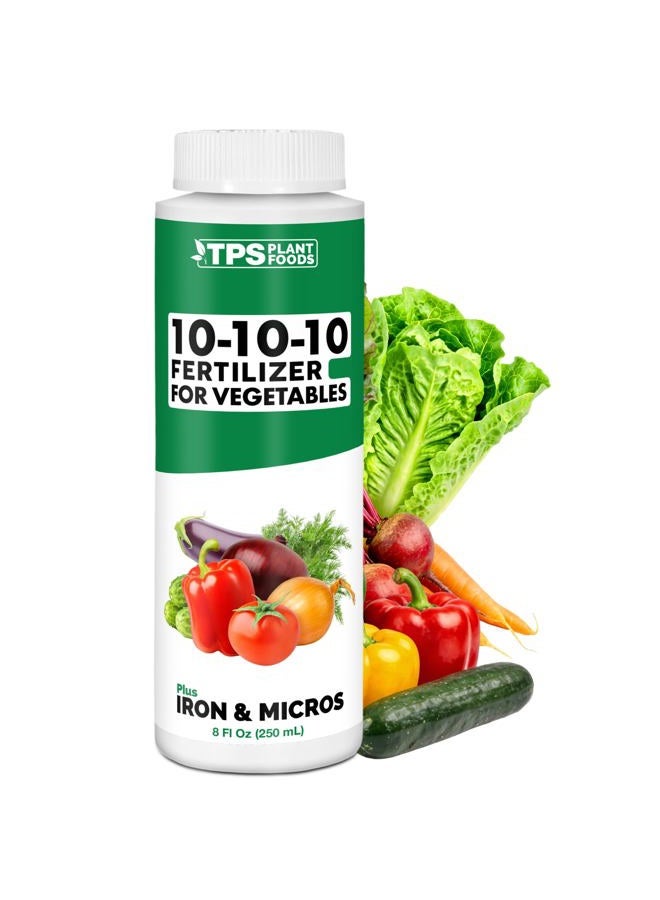 TPS NUTRIENTS سماد سائل 10-10-10 للخضروات، ثلاثي العشرة NPK مع الحديد والميكرو، غذاء نباتي سائل 8 أونصات (250 مل) - Image 1